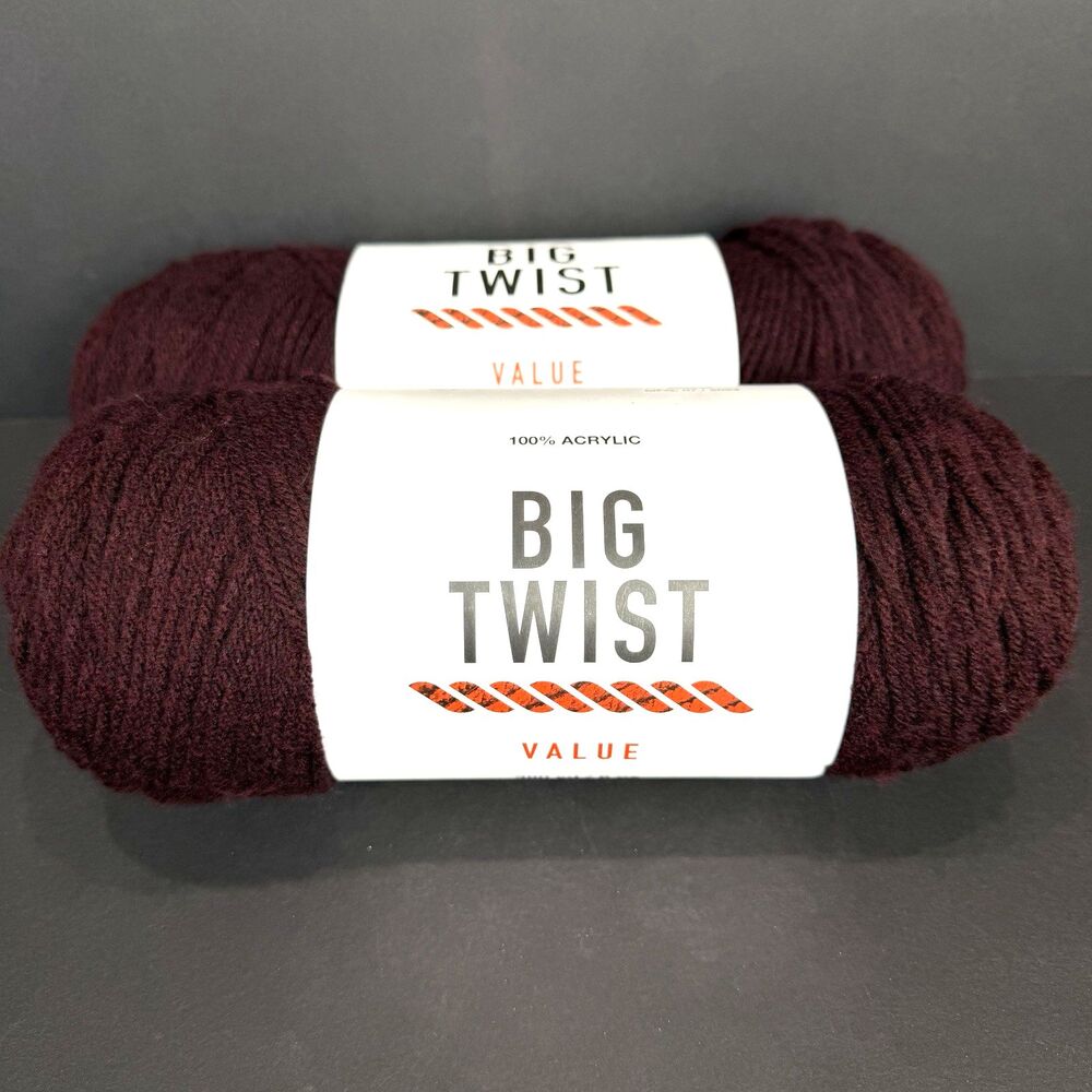 2 Skeins Big Twist Value Burgundy Acrylic #4 Medium Weight Yarn